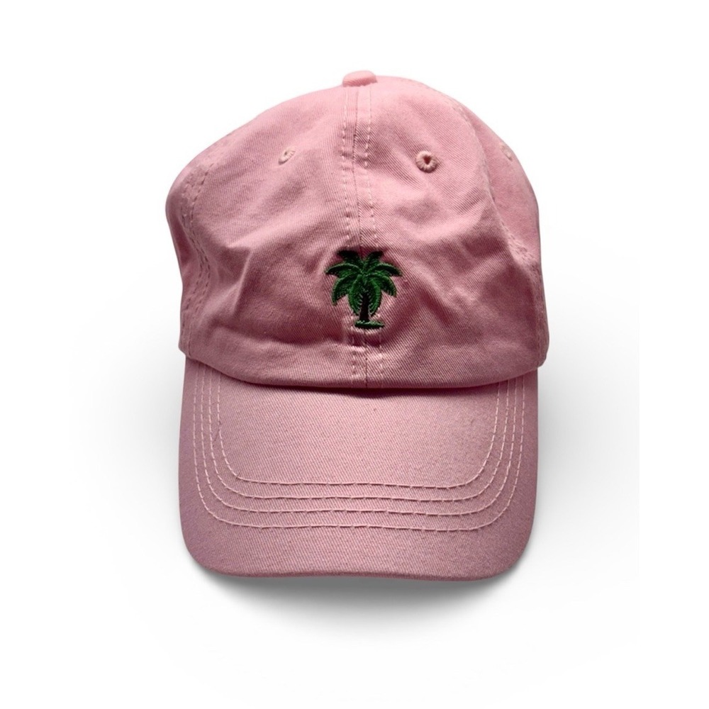 Palm Tree Embroidered Pink One Size Adjustable Back Beach Outdoor Hat Cap NWOT